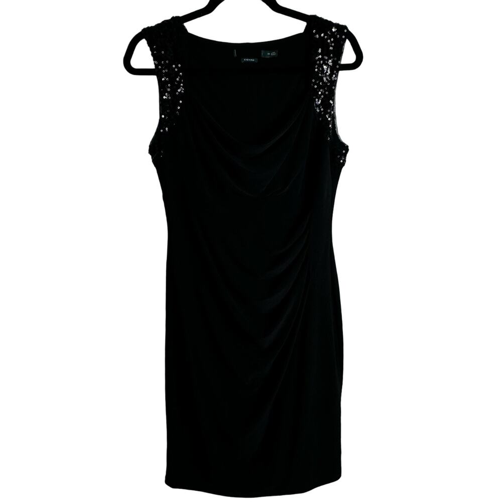 Ralph Lauren Evening LRL Black Drape Neck Dress Sequin Details Size 10 LBD